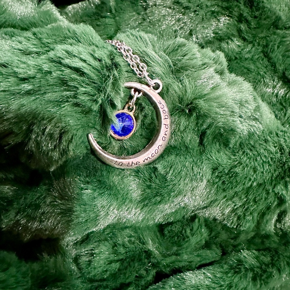 Silver Crescent Moon Necklace with Blue Charm bundle of two